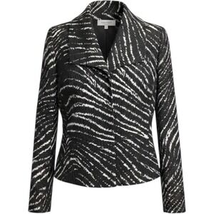 Anne Klein New York Silk Wool Blazer Black White Zebra Print Jacket 12P